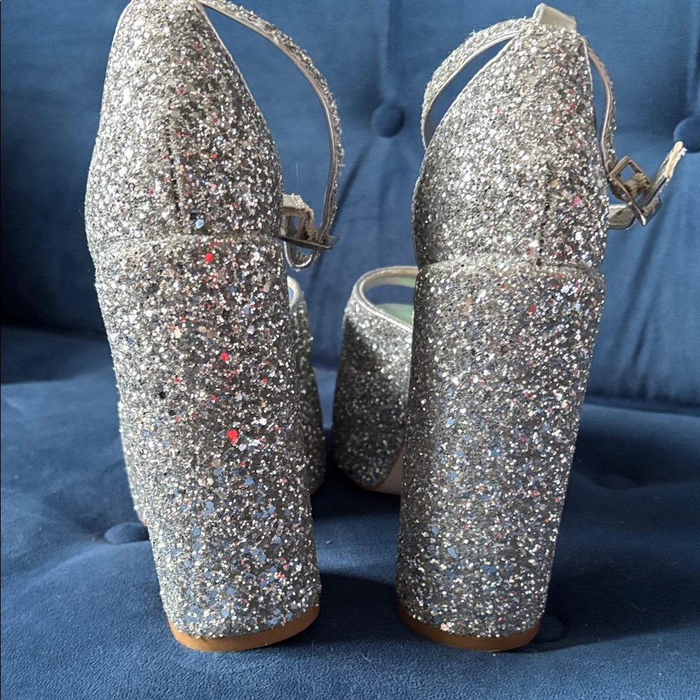 Glittering Silver Platform Heels - image 4